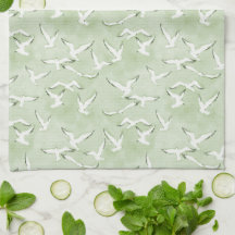 Green And White Seagull Beach Bird Pattern
