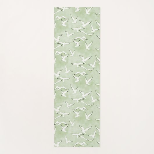 Green And White Seagull Bird Beach Pattern Yogamat (Voorkant)