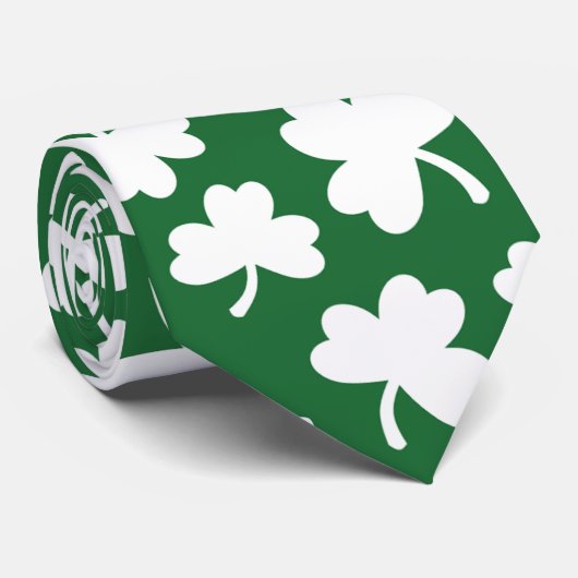 Green and white Shamrock Irish St. Patricks Day Stropdas (Opgerold)