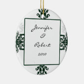 Green and White Silver Damask Keramisch Ornament (Rechts)
