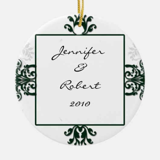 Green and White Silver Damask Keramisch Ornament (Voorkant)