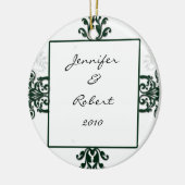 Green and White Silver Damask Keramisch Ornament (Links)