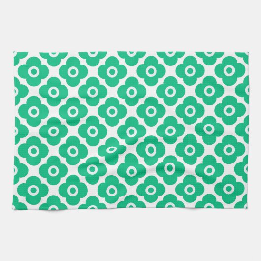 Green and white simple floral pattern retro theedoek (Horizontaal)