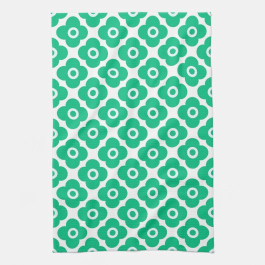Green and white simple floral pattern retro theedoek (Verticaal)