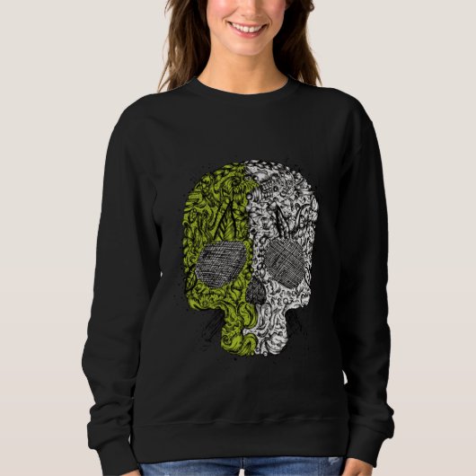Green and white skull scary Halloween dirt Trui (Voorkant)