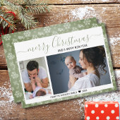 Green And White Snowflakes Merry Christmas Photo Feestdagenkaart