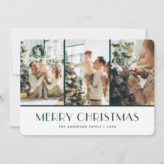 Green and White Snowflakes Photo Christmas Card Feestdagenkaart (Voorkant)