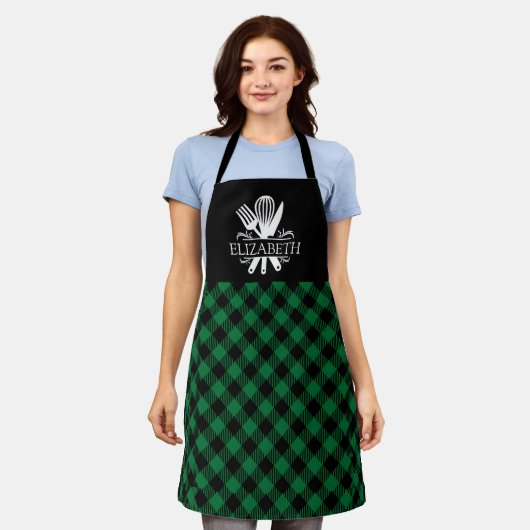 Green and White Tartan Plaid Pattern Schort (Gedragen)