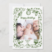 Green and white whimsical Christmas Photo Card Feestdagenkaart (Voorkant)