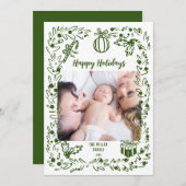Green and white whimsical Christmas Photo Card Feestdagenkaart (Voorkant / Achterkant)