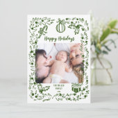 Green and white whimsical Christmas Photo Card Feestdagenkaart (Staand voorkant)