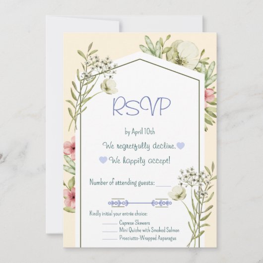 Green And White Wildflowers Geometric RSVP Card Kaart (Voorkant)