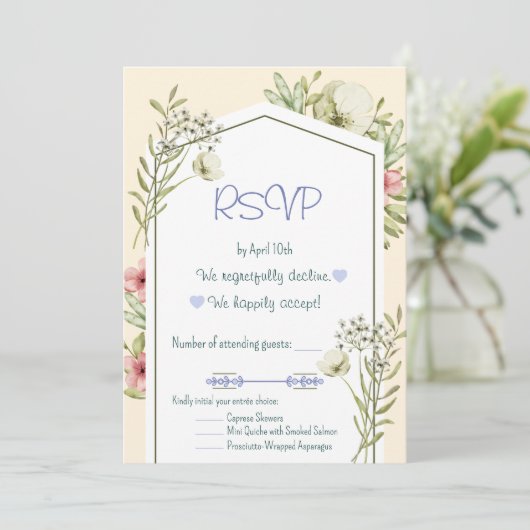 Green And White Wildflowers Geometric RSVP Card Kaart (Staand voorkant)