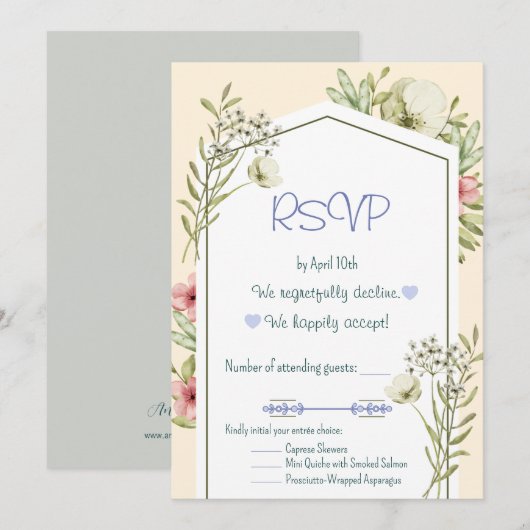Green And White Wildflowers Geometric RSVP Card Kaart (Voorkant / Achterkant)