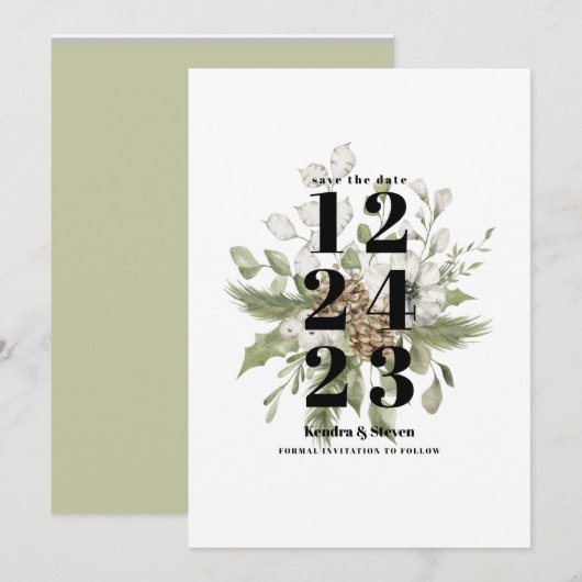 Green and White Winter Forest Bouquet | Kaart (Voorkant / Achterkant)