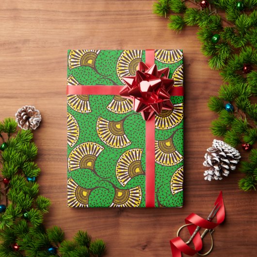 Green And Yellow Ankara Fan Print Wrapping Paper Cadeaupapier (Feestdagen Geschenken)