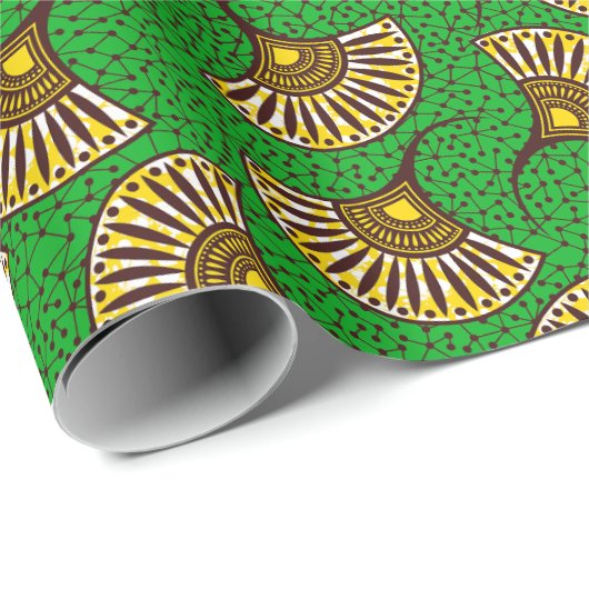 Green And Yellow Ankara Fan Print Wrapping Paper Cadeaupapier (Rol Hoek)