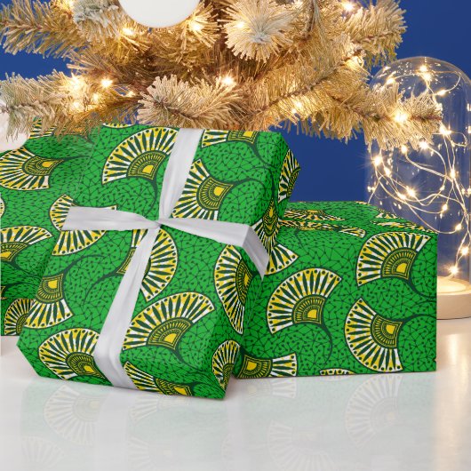 Green And Yellow Ankara Fan Print Wrapping Paper Cadeaupapier (Feestdagen)