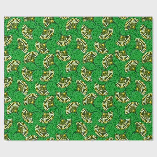 Green And Yellow Ankara Fan Print Wrapping Paper Cadeaupapier (Vlak)