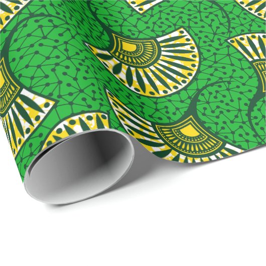 Green And Yellow Ankara Fan Print Wrapping Paper Cadeaupapier (Rol Hoek)
