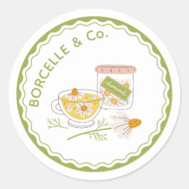 Green and Yellow Floral Chamomile Herbal Tea  Ronde Sticker