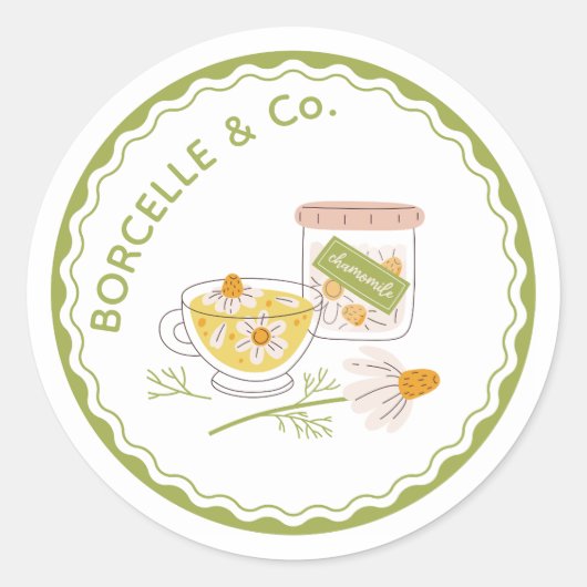 Green and Yellow Floral Chamomile Herbal Tea  Ronde Sticker (Voorkant)