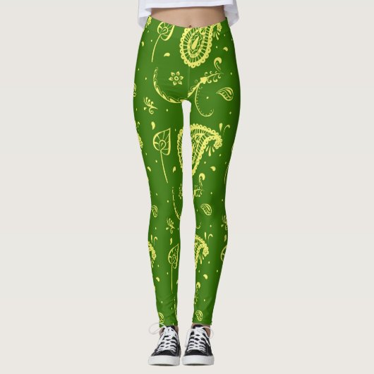 Green And Yellow Kalka Print Women's Leggings (Voorkant)