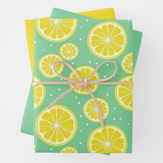 Green and Yellow Lemon Pattern Inpakpapier Vel (In situ)