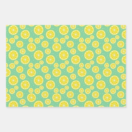 Green and Yellow Lemon Pattern Inpakpapier Vel (Voorkant 3)