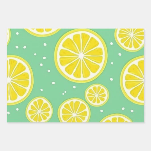 Green and Yellow Lemon Pattern Inpakpapier Vel (Voorkant 2)