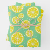 Green and Yellow Lemon Pattern Inpakpapier Vel (In situ)