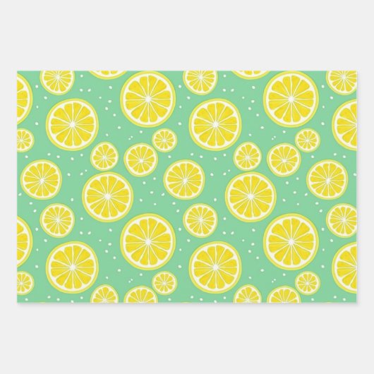 Green and Yellow Lemon Pattern Inpakpapier Vel (Voorkant)