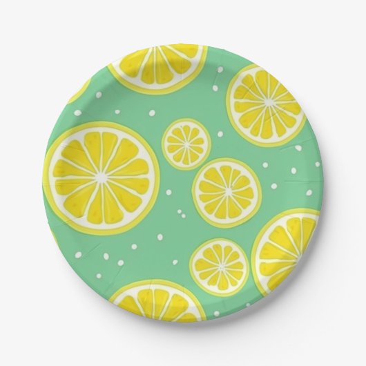 Green and Yellow Lemon Slice Pattern Papieren Bordje (Voorkant)