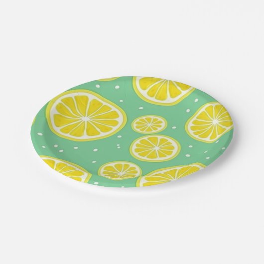 Green and Yellow Lemon Slice Pattern Papieren Bordje (Gekanteld)