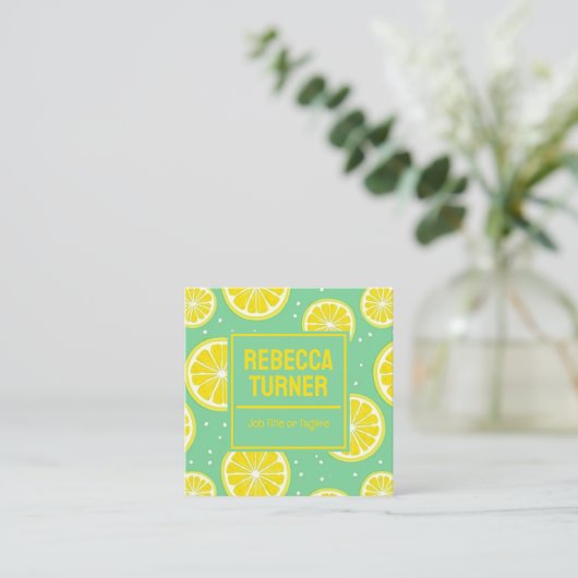 Green and Yellow Lemon Slice Pattern, QR Code Vierkante Visitekaartje (Staand voorkant)