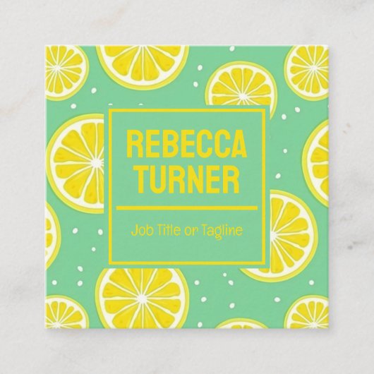 Green and Yellow Lemon Slice Pattern, QR Code Vierkante Visitekaartje (Voorkant)
