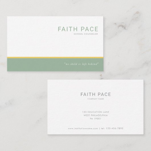 Green and Yellow Modern School Counselor  Visitekaartje (Voorkant / Achterkant)