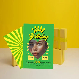 Green and Yellow Retro Birthday Greetings,vintage  Kaart
