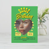 Green and Yellow Retro Birthday Greetings,vintage Kaart (Staand voorkant)
