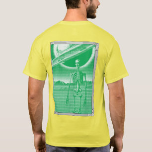 Green and Yellow Retro Sci-fi Pixel Art Skeleton T-shirt