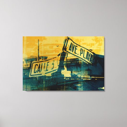 Green and Yellow Street Sign. Canvas Afdruk (Voorkant)