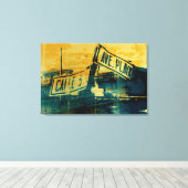 Green and Yellow Street Sign. Canvas Afdruk (Insitu (Houten vloer))