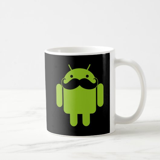 Green Android Robot Mustache op Black Koffiemok (Rechts)