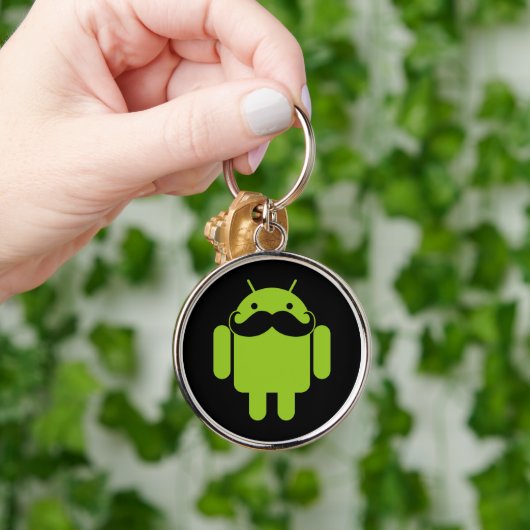 Green Android Robot Mustache op Black Sleutelhanger (Hand)