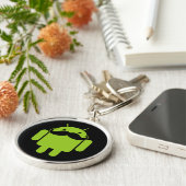 Green Android Robot Mustache op Black Sleutelhanger (Zijkant)