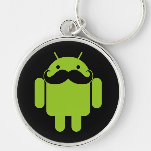 Green Android Robot Mustache op Black Sleutelhanger (Voorkant)