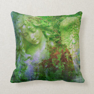 Green Angel Statue Fairy Garden Pillow Kussen