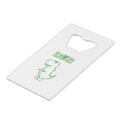 Green Angry T Rex Dino Creditkaart Flessenopener (Voorkant Gekanteld)