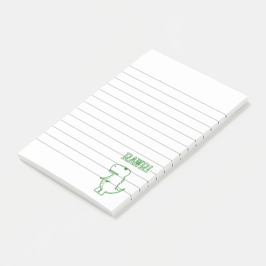 Green Angry T Rex Dino Lined Post-it® Notes (Schuin)