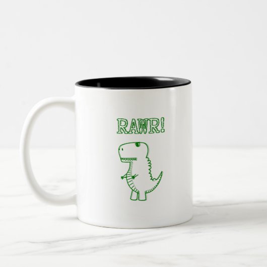 Green Angry T Rex Dino Tweekleurige Koffiemok (Links)
